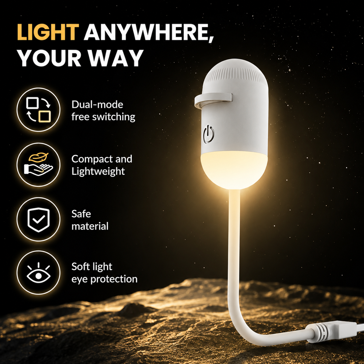 Galaxy Projector Night Light — 6 Heads, USB Rechargeable
